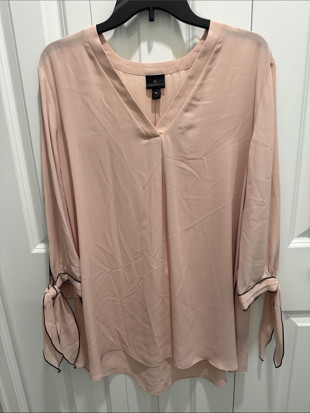 Worthington Blush Tie-Sleeve V-Neck Blouse
